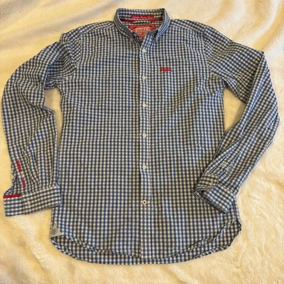 Superdry Blue and White Gingham London Button Down Shirt - Picture 1 of 12